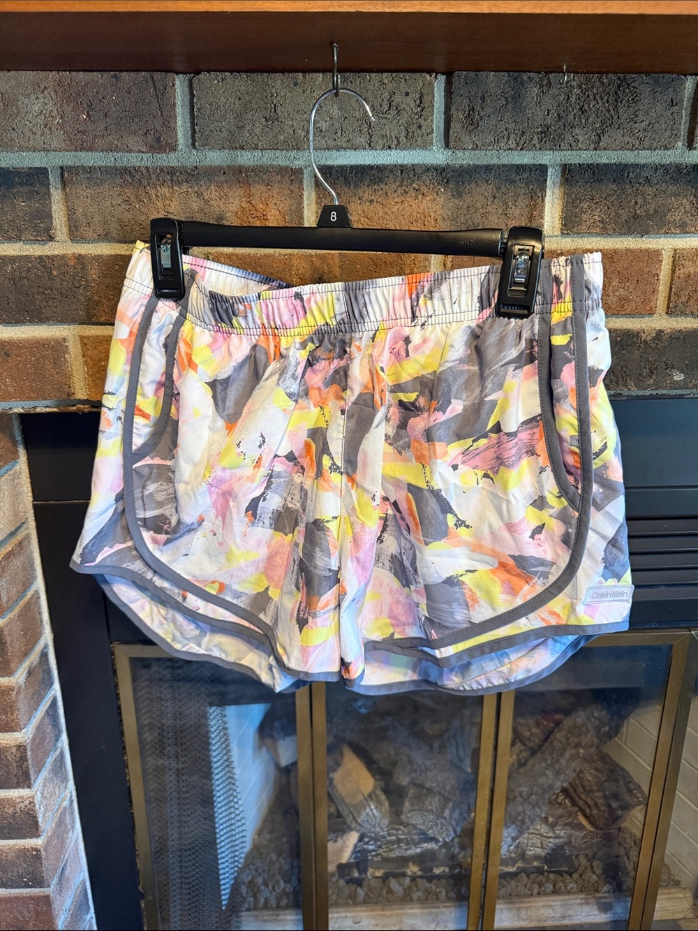 Calvin Klein Abstract Brushstroke Athletic Shorts in Gray, Pink & Yellow